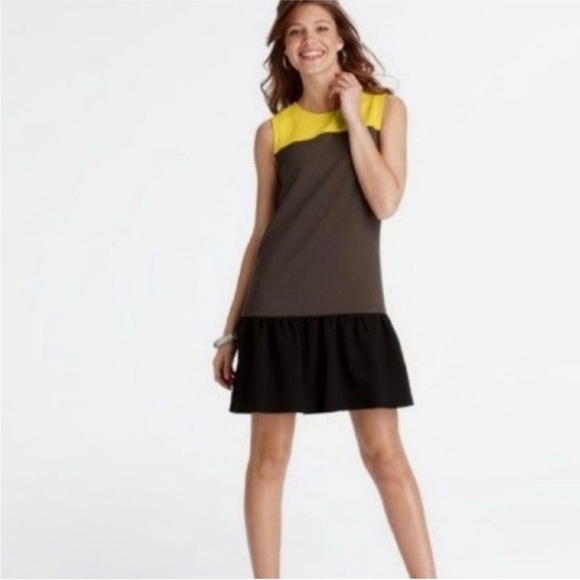 LOFT Yellow and Brown Pleated A-Line Mini Dress - Picture 3 of 4